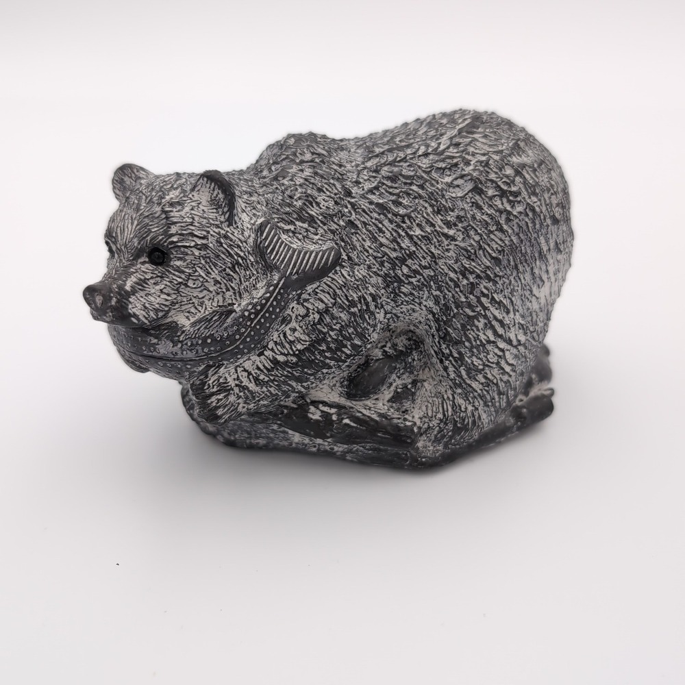 Vintage Wolf Original Bear Soapstone Sculpture Handmade Salmon Fish Canada